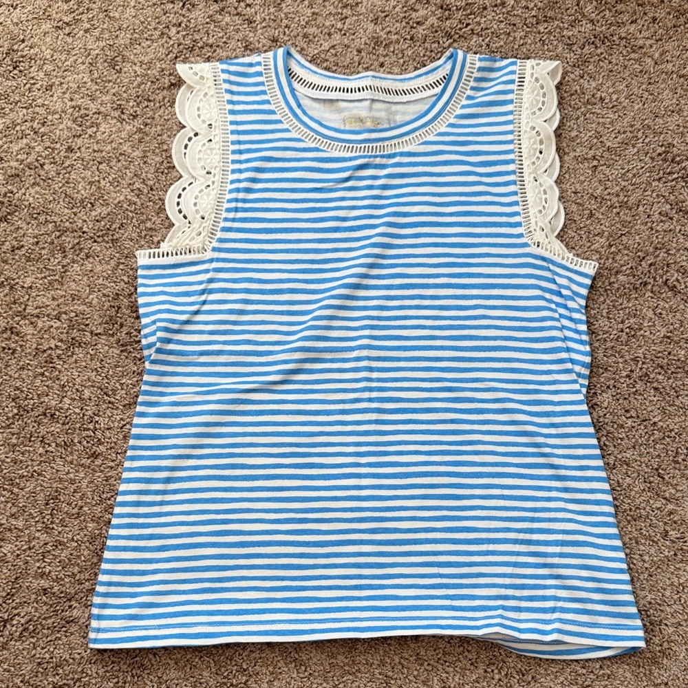 Lilly Pulitzer Blue and White Striped Tank Top with Lace